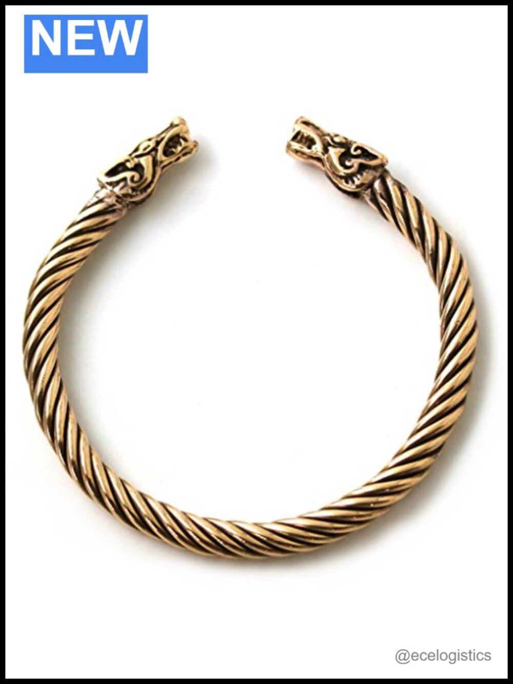 Viking Fenrir Wolf Head Bronze Twisted Cable Bangle Cuff Bracelet
